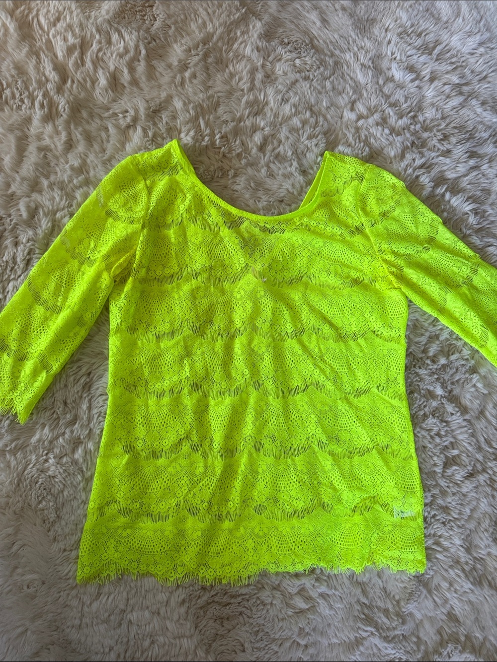 Neon Yellow Lace Top - 3/4 Sleeve Scoop Neck - Bellatrix of Nordstrom